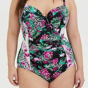 Torrid Slim Fix Underwire One Piece Floral Cheetah Print Size 2 D/DD Women